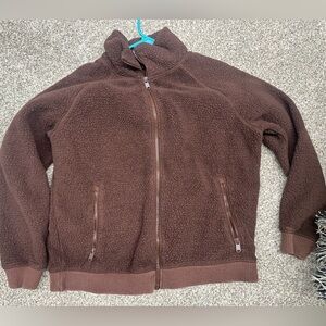athleta brown fluffy zip up